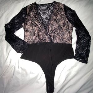 BOOHOO Black Lace Bodysuit with button clasps - worn twice woman’s 14 XL